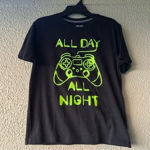 Old Navy black t-shirt neon green gaming controller All Day All Night Large boys